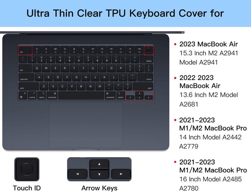 imComor MacBook Shortcuts Keyboard Cover Skin for MacBook Pro 14" 16" M5/M4/M3/M2/M1, 2025-2022 MacBook Air 15.3" M4 M3 M2 A3241 A3114 A2941/ Air 13.6" M4 M3 M2 A3240 A3113 A2681 Hot Keys Keyboard Protector - Image 2